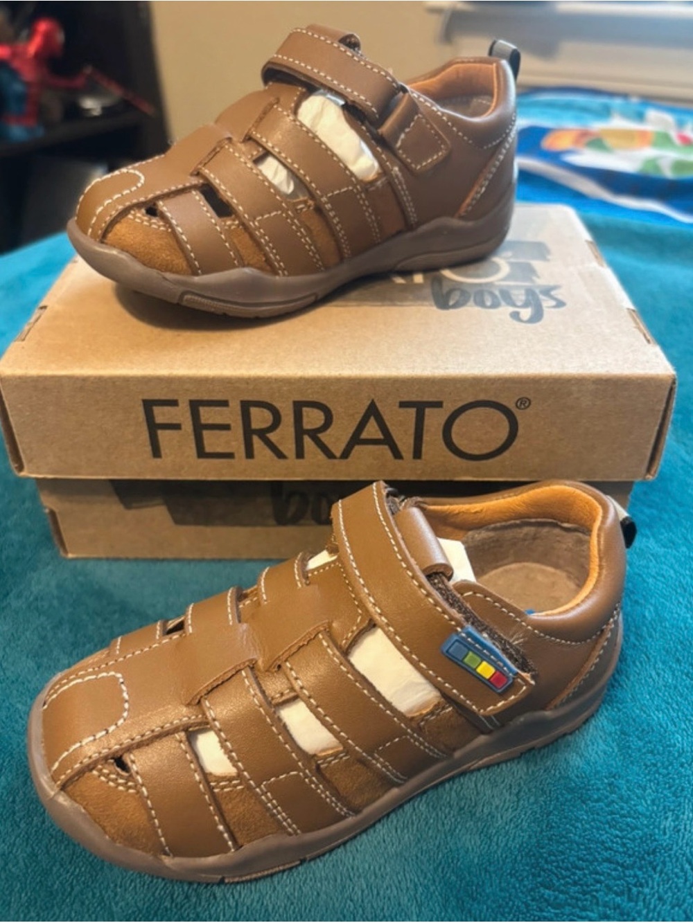 Boys' Tan Closed-Toe Sandals - Easy Hook-and-Loop Fit